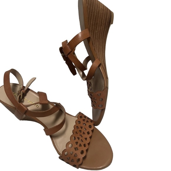 Franco Sarto Women's Perforated Leather Wedge Sandals Heel Sandals Brown size 9 - Picture 2 of 12